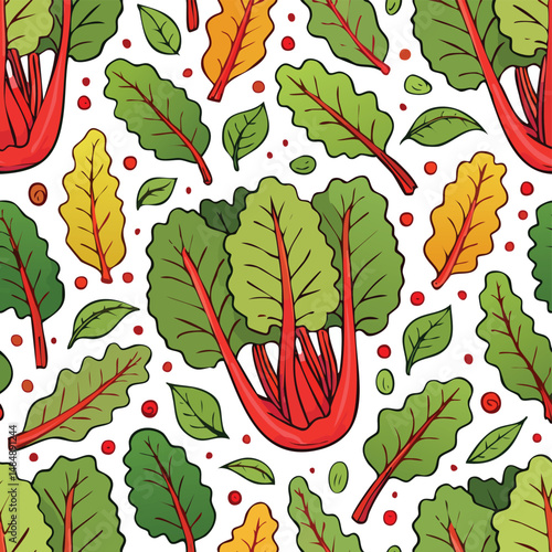 Swiss Chard Vector Illustration with Seamless Pattern Design