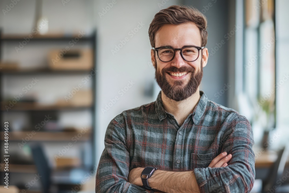 Obraz premium Confident Smiling Hipster Man in Modern Office Space