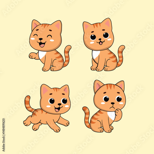Animal Cute Cartoon Cat with Different Emotions