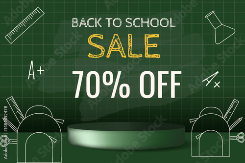 Back to School Sale banner with Podium. Vector illustration of realistic Podium for Back to School Sale promo background. EPS 10