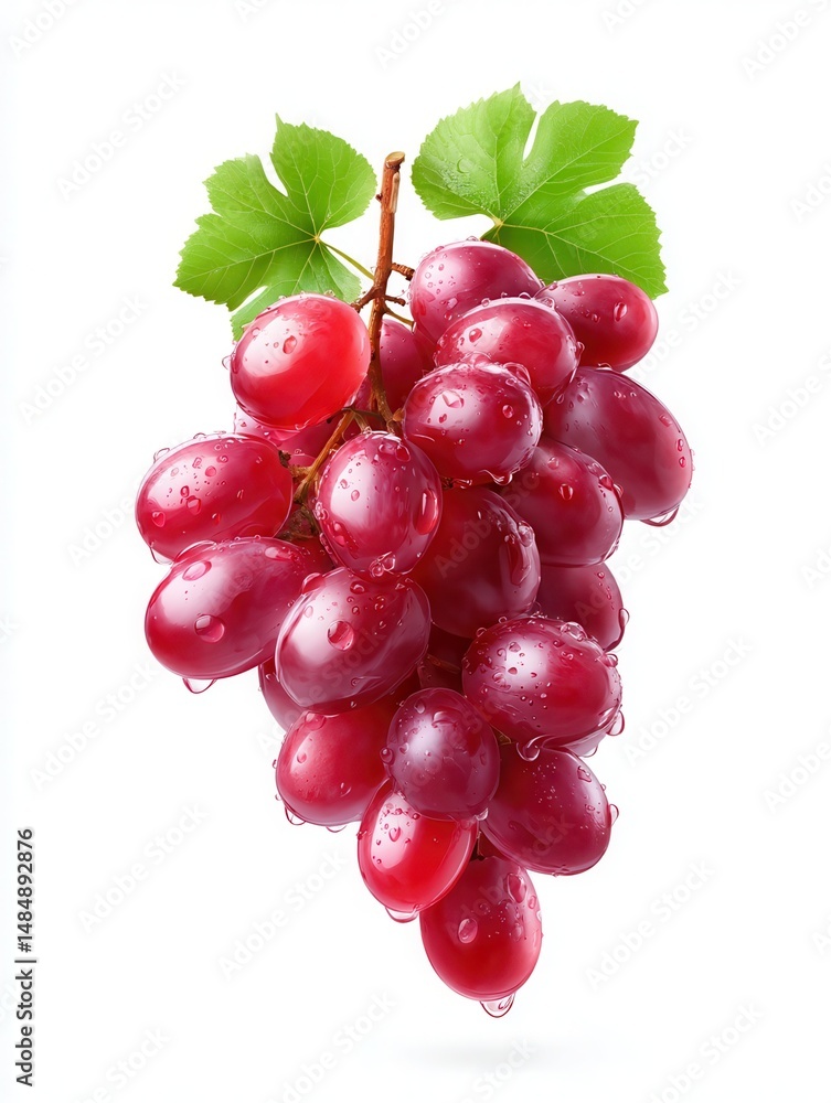 Fototapeta premium Bunch of realistic grapes with translucent skin and water droplets, fresh fruit cluster, subtle light refraction, photorealistic detail, isolated on white background., --no grunge.
