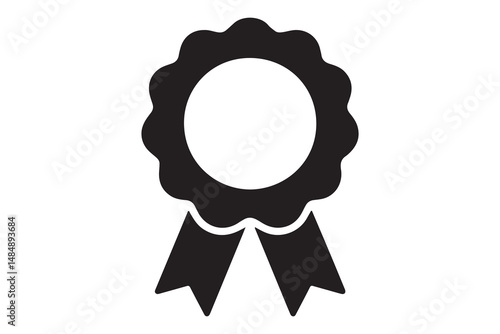 Simple black and white award icon with ribbon.