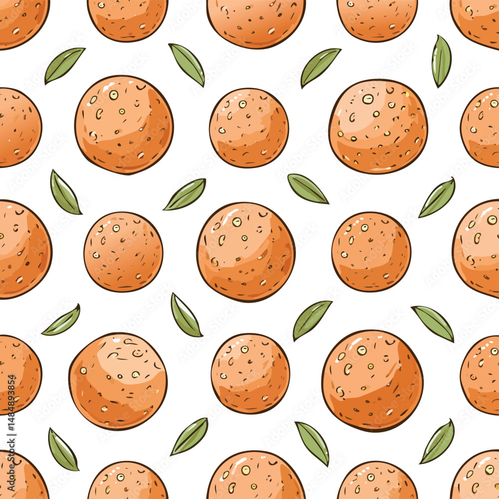 Fototapeta premium Meatballs Vector Illustration with Seamless Pattern Design