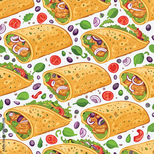 Chicken Enchiladas Vector Illustration with Seamless Pattern Design
