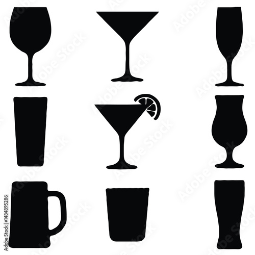 set of drinks glasses vector