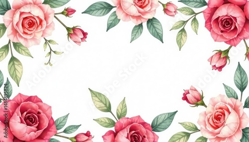 Delicate watercolor roses and leaves, repeating seamlessly , green, summer, spring