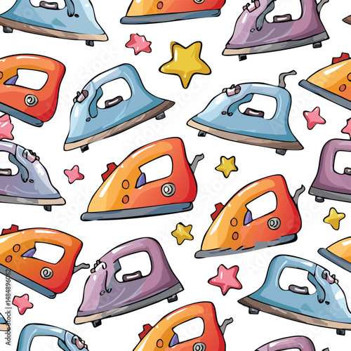 iron Vector Illustration with Seamless Pattern Design