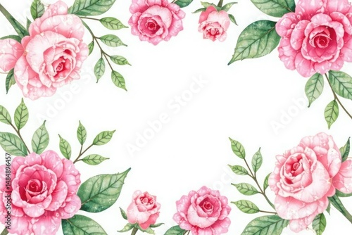 Delicate watercolor roses & leaves, repeating floral design , seamless, background, soft