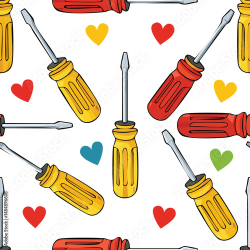 screwdriver Vector Illustration with Seamless Pattern Design