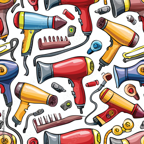 hair dryer Vector Illustration with Seamless Pattern Design