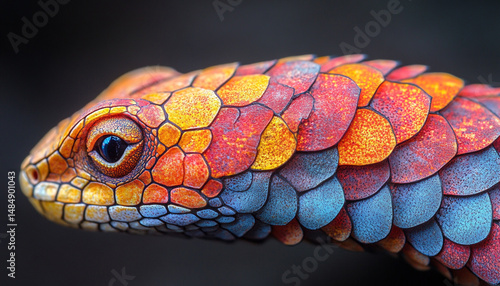 Macro Photo of Colorful Lizard Skin Scales with Geometric Organic Pattern