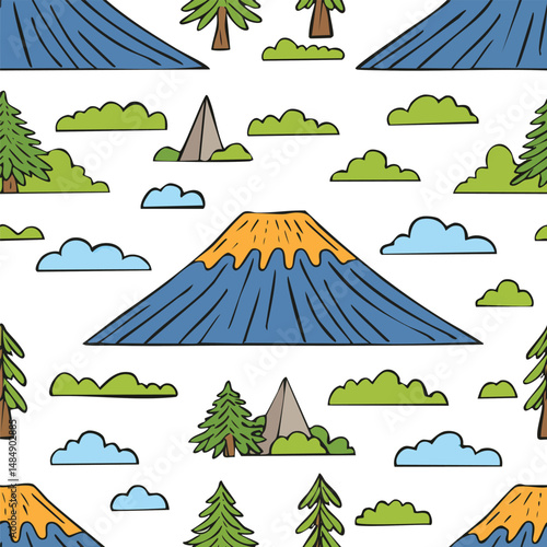 Mount Kilimanjaro, Kilimanjaro Region, Tanzania Vector Illustration with Seamless Pattern Design