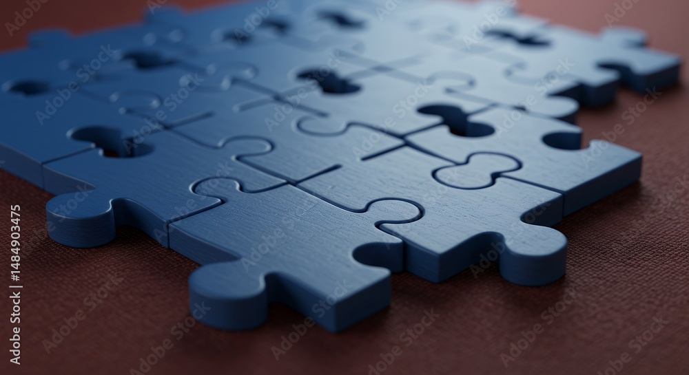 Obraz premium Interlocking Blue Puzzle Pieces on Textured Surface CloseUp View