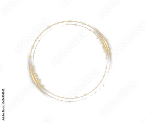 Gold Glowing Ring PNG – Golden Circle Clipart with Dust Particles Transparent Background for Design, Light Halo, Shiny Gold Frame, Sparkle Magic Aura Overlay PNG