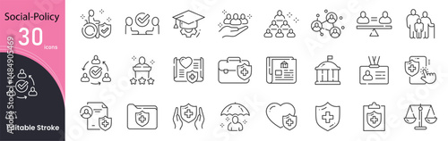 Social Policy related icon collections. Containing Social, Policy, Community, Rights, Equality, Justice, Law, Government, Support, and Advocacy icons. Editable Stroke . Outline icon.