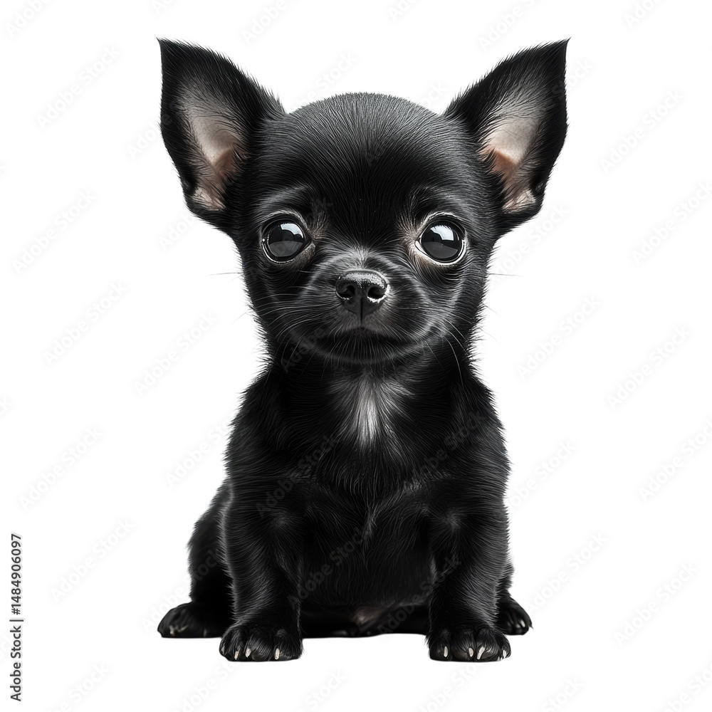 A tiny black Chihuahua puppy with an earnest gaze captivating hearts with on transparent background A tiny black Chihuahua puppy with an earnest gaze captivating hearts with on transparent background