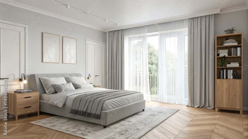 Modern Scandinavian bedroom interior featuring calming gray tones, elegant wooden furniture, and soft textures, perfect for home decor inspiration and relaxation. Modern Scandinavian bedroom interior featuring calming gray tones, elegant wooden furniture, and soft textures, perfect for home decor inspiration and relaxation.