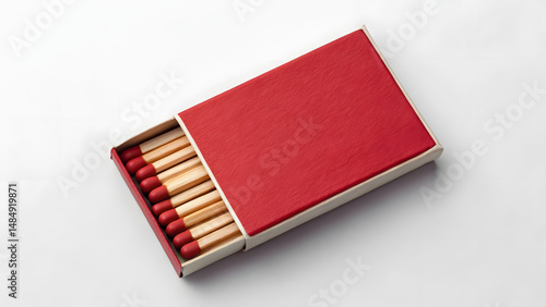 Mockup of closed matchbook with red tipped kindling sticks in classic box on clean background, blank fire lighting container for branding or marketing use