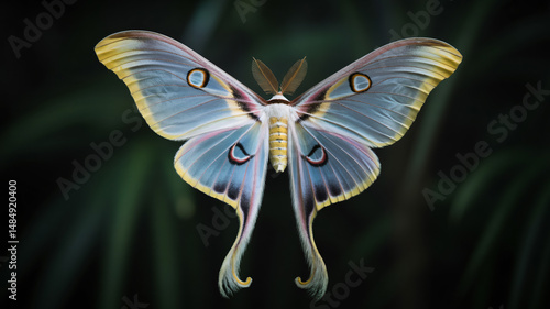 Close-up of the Great Butterfly the Comet Moth or Madagascan Moon Moth Argema Mittrei