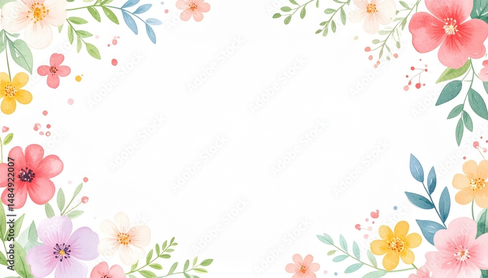 Fototapeta premium Vibrant floral border design digital art nature colorful aesthetic celebration