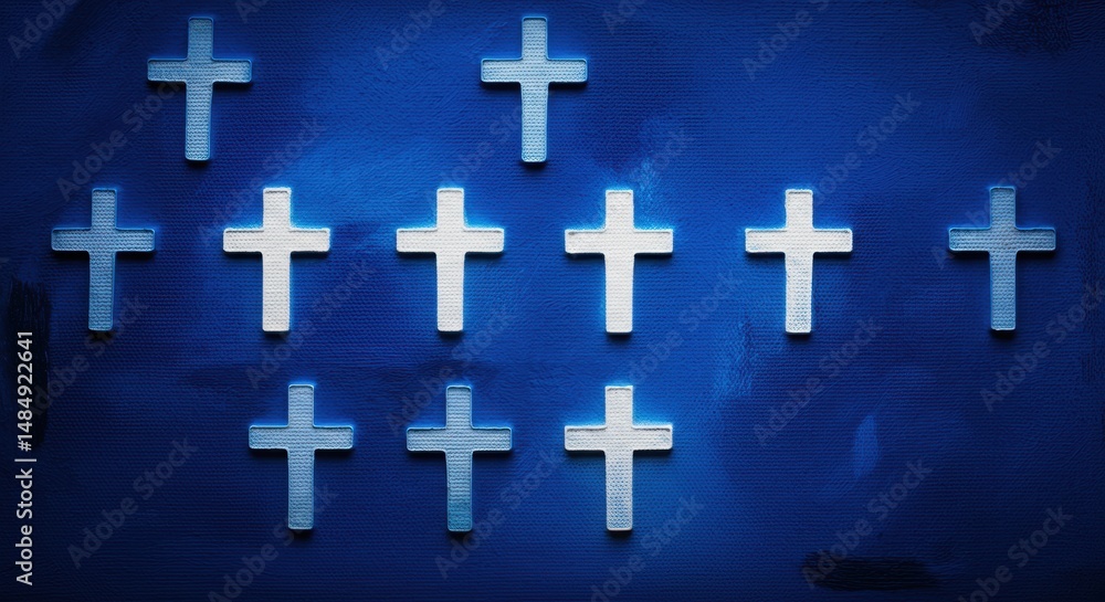 Fototapeta premium A collection of white crosses arranged on a deep blue background