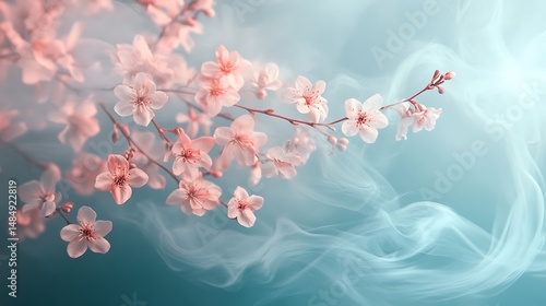Delicate pink blossoms in ethereal mist