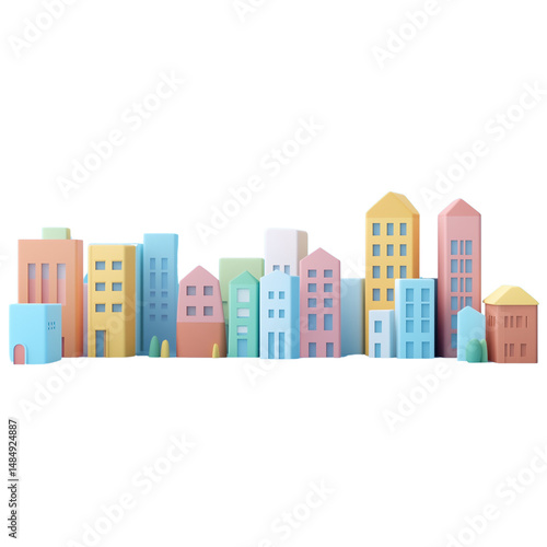 3D city on transparent png background
