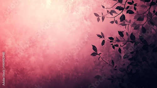 Pink sunset, silhouetted leaves