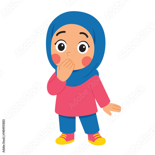 Hijab Clad girl in blue, shocked expression, suitable for dramatic reactions, cultural diversity, Islam representation, and expressing disbelief in a modern setting