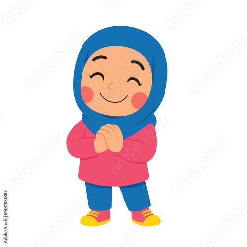 Cute hijab girl smiles happily in a blue hijab. Suitable for diversity, happiness, fashion, and lifestyle concepts in design projects