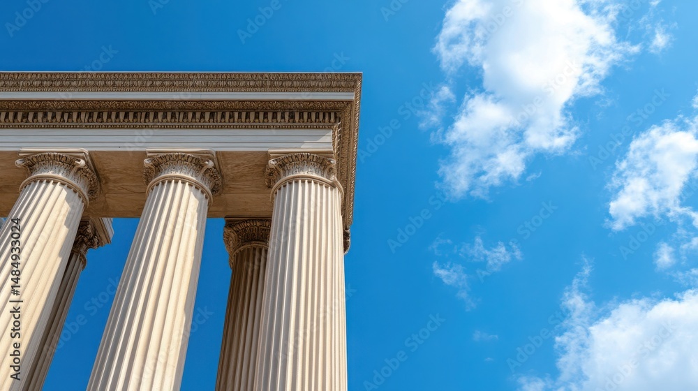 Fototapeta premium Colonnade with Blue Sky and Clouds at Historical Architectural Site
