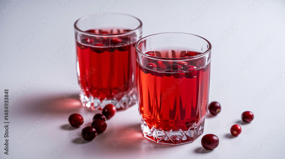 Cranberry Juice Glasses Isolated Refreshing Red Berry Drink Beverage Cranberry Juice Glasses Isolated Refreshing Red Berry Drink Beverage