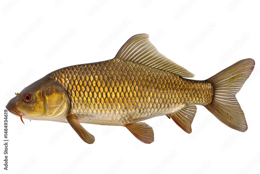Close-up profile view of a golden fish isolated on transparent or white background. Generative ai Close-up profile view of a golden fish isolated on transparent or white background. Generative ai