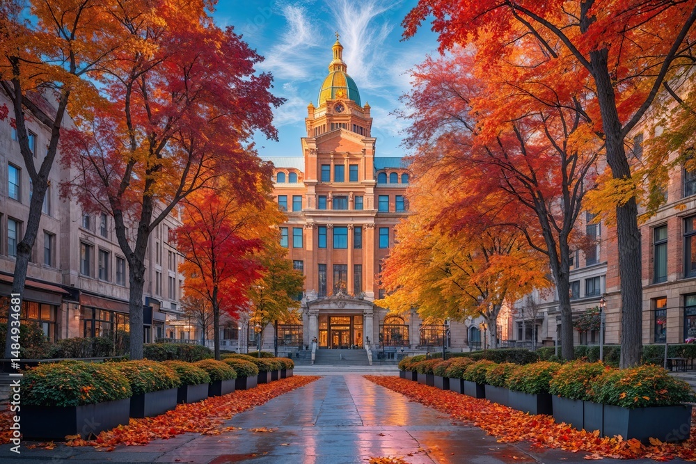 Naklejka premium Vibrant City Construction in Autumn Beauty with Elegant Architecture and Colors