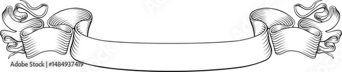 A scroll banner ribbon or paper parchment illustration in a vintage engraved etching style