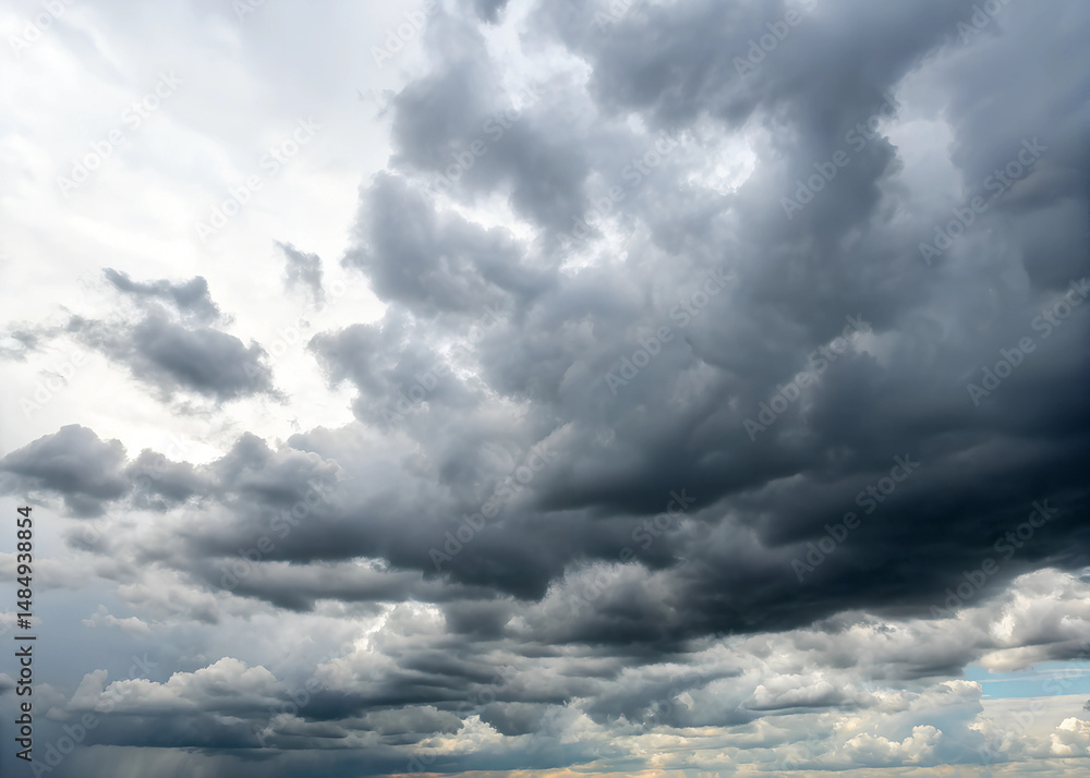 Obraz premium The sky is cloudy and grey, with a few dark clouds looming overhead. Scene is somber and foreboding, as if a storm is on the horizon. A photo of a sky filled with a dense array of dark.