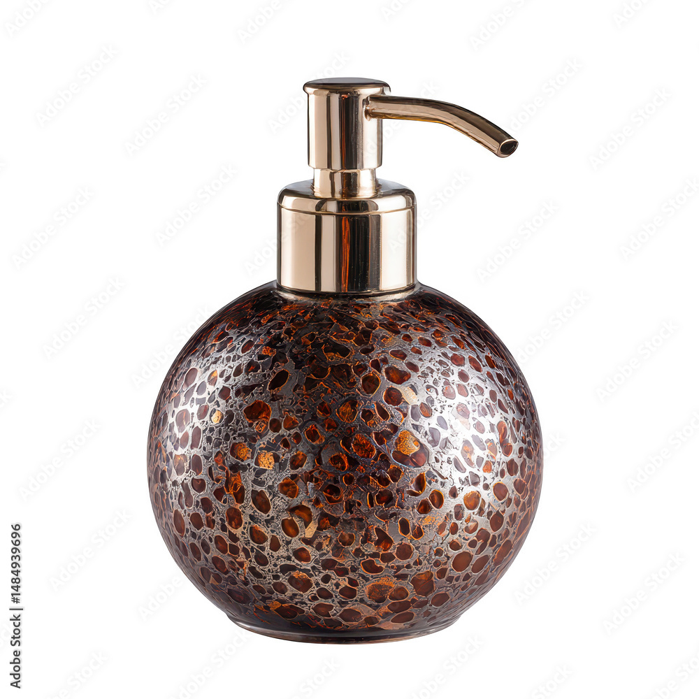 Obraz premium Decorative liquid soap dispenser with gold pump on transparent background