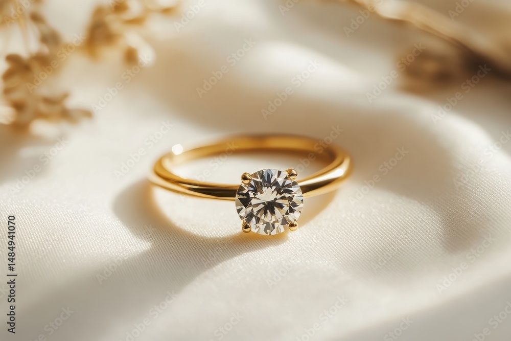 Elegant gold solitaire ring with brilliant diamond Elegant gold solitaire ring with brilliant diamond