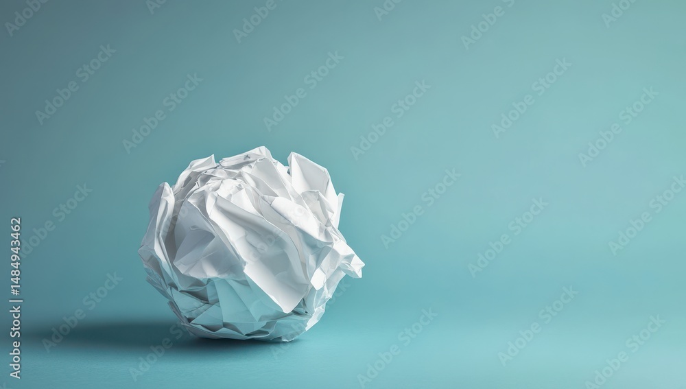 Crumpled paper ball on a teal background Crumpled paper ball on a teal background