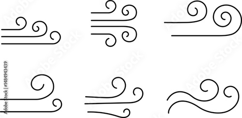 Wind icon isolated on transparent background. Air sign icon. Pixel perfect. Hand drawn Wind icon set. Blowing wind outline icons.