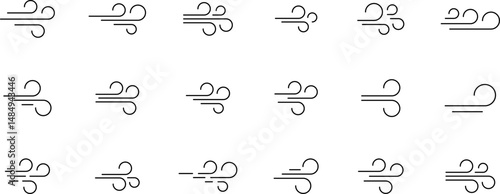 Wind icon isolated on transparent background. Air sign icon. Pixel perfect. Hand drawn Wind icon set. Blowing wind outline icons.