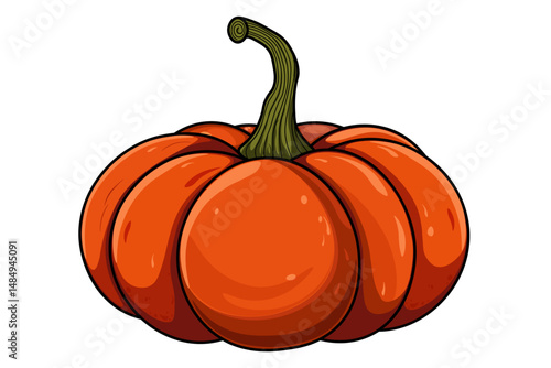 One orange pumpkin. Halloween, autumn. Harvesting. Vegetables and vegetable garden. Flat design. Cartoon style. One icon isolated on  white background. Farm.
