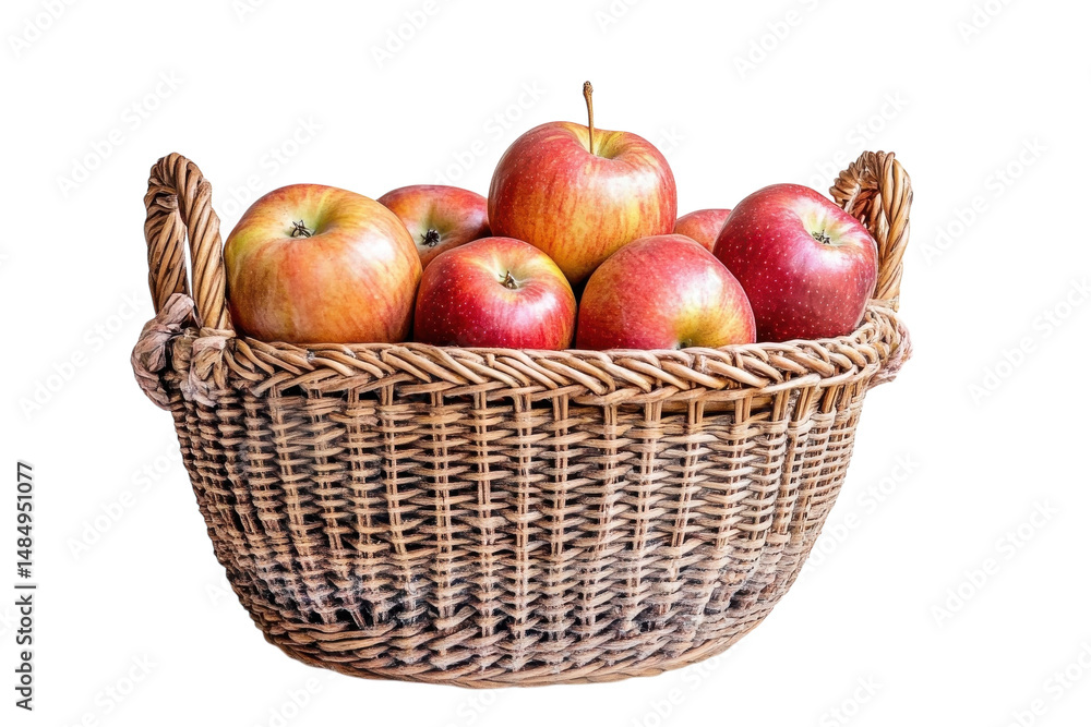 Ripe Red Apples in Rustic Wicker Basket Harvest Bounty Fall Fruit Healthy on transparent background Ripe Red Apples in Rustic Wicker Basket Harvest Bounty Fall Fruit Healthy on transparent background
