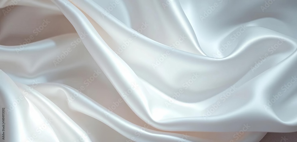 Obraz premium Close-up of luxurious, rippled white satin fabric Soft, smooth texture with subtle light reflections, abstract, background