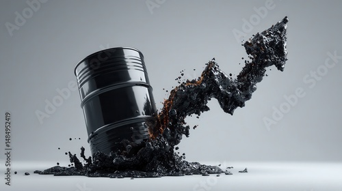 Black oil prices high jump Gold bars investment security wealth Dynamic oil barrel with flowing liquid creating an upward trend.
