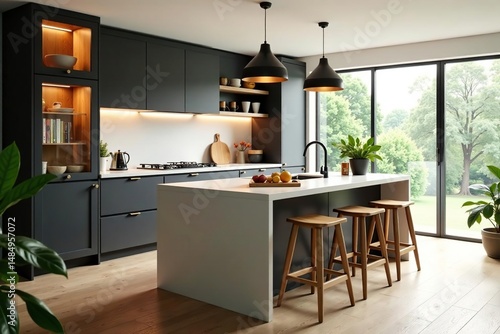 Wallpaper Mural Stylish kitchen island with ample counter space, perfect for food prep and casual dining , wood, elegant, granite Torontodigital.ca