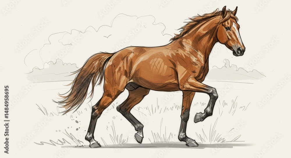Obraz premium Artistic Sketch Portrait of a Running Horse