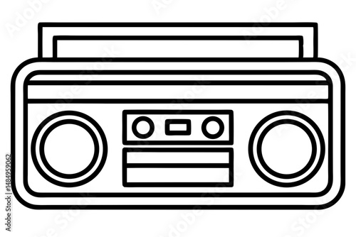 Retro Boombox Cassette Player Stereo Outline Illustration