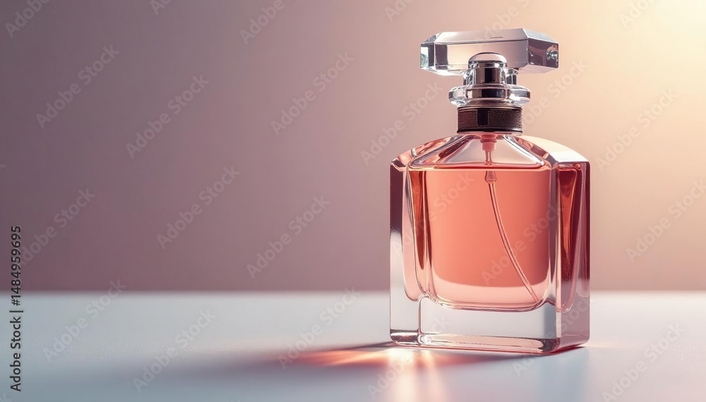 Elegant glass perfume bottle, intricate detailing, shadow, packaging Elegant glass perfume bottle, intricate detailing, shadow, packaging