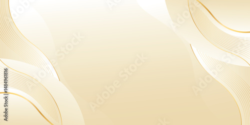 Abstract beige luxury wave background with gold lines. Elegant cream gradient design for beauty products, templates, banners, sales, awards, events, websites, pages and more
